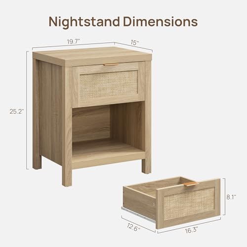 Image of SICOTAS Nightstands Set of 2 Rattan Night Stand with Drawer 19.7 inch Wide