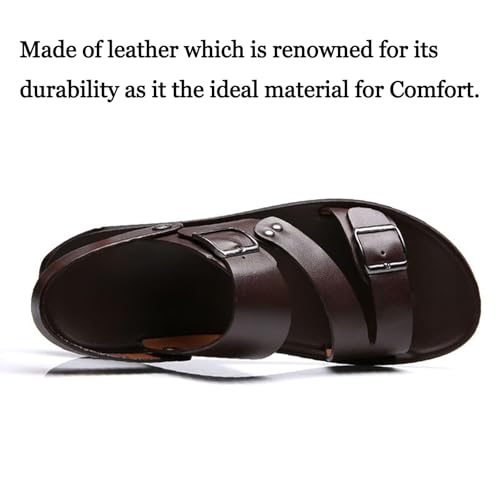 Men's Leather Buckle Casual Flat Sandals with Adjustable Dual use Ankle Straps Slip-On Beach Sandals Open Toe Non-Slip Soft Comfortable Slide Sandals4
