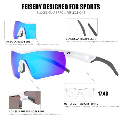 Image of FEISEDY Kids Polarized Sports Sunglasses, TR90 UV400 Baseball Cycling | LightWeight Wrap-Around for Boys Girls, TAC Polarized Lens blocks 100% UVA /UVB, Baseball /Softball /Cycling /Running B2454