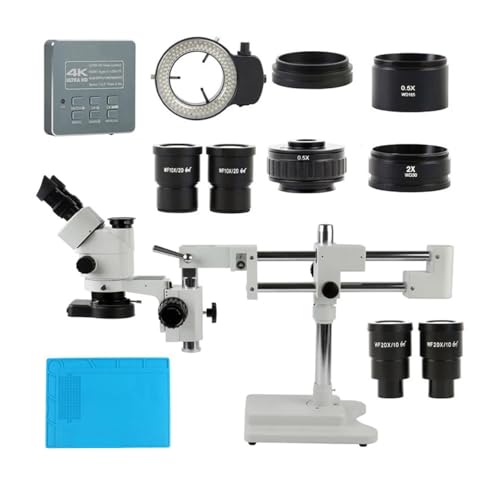Microscope 8.3MP 4K 1080P Type C HDMI Camera 3.5X-90X 180X Simul-Focus Parfocal Trinocular Stereo Microscope Double Boom with Barlow Lens(White)