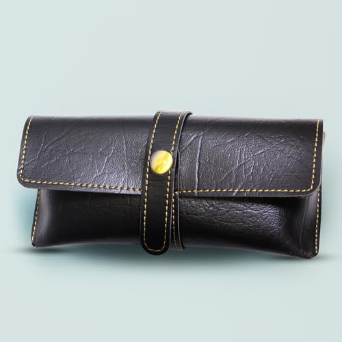 Image of Personalized Leather Goggle Cover | Custom Name | Unisex Faux Leather Eyewear Case with Button Closure | Travel-Friendly & Durable Sunglasses Holder for Men & Women