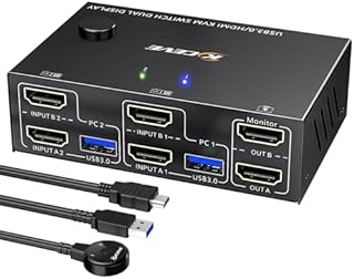 USB 3.0 HDMI KVM Switch 2 PC 2 monitory 4K 60 Hz 2K 144 Hz, symulacja EDID, MLEEDA 2 PC 2 Monitor Switch z 4 portami USB 3.0 do klawiatury, myszy, kabla zdalnego sterowania i kabla w zestawie