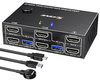 MLEEDA HDMI KVM Switch 2 PC 2 Monitores 4K@60Hz 2K@144Hz, Emulador EDID, USB 3.0 Dual Monitor KVM Switch para 2 PC Comparte 2 Monitor y 4 Puertos USB 3.0, Control Remoto y Cables Incluidos