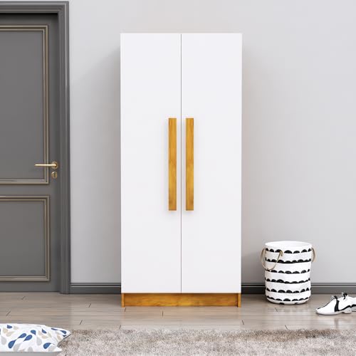 Image of Bniture 2 Door Wardrobe for Bedroom | Almirah for Clothes with 4 Shelves | Spacious Storage Cupboard for Bedroom | Wooden Wardrobe (46D x 80W x 182H CM) | 3 Years Warranty | Giant Wood & Frosty White