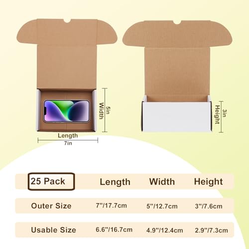 Image of WIFTREY 7x5x3 inches White Shipping Boxes Set of 25, Corrugated Cardboard Boxes 7 x 5 x 3 for Shipping Small Business, Literature Mailer Box, Packaging Supplies