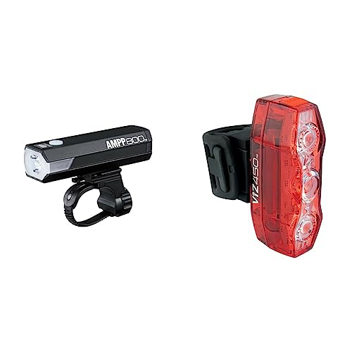 Cat Eye Ampp 800 Front, Luz para Bicicleta Unisex Adulto, Negro, Talla Única & CATEYE PILOTO VIZ450 Luz de Seguridad, Adultos Unisex, Multicolor (Multicolor), Talla Única