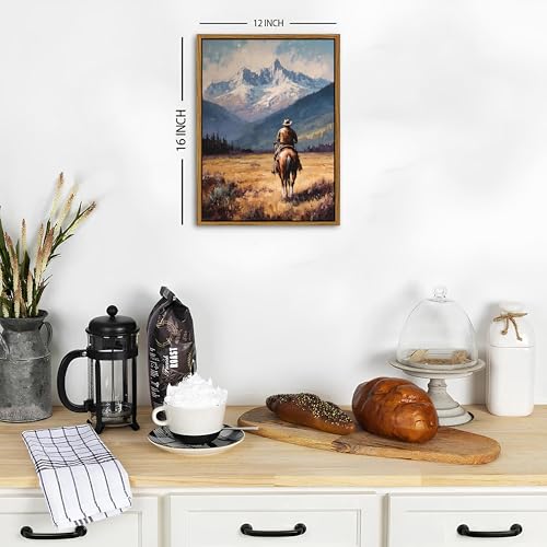 Image of Cowboy Wall Art Vintage Western Decor for Home Cowboy Horse Canvas 12x16 inch | Rustic Western Farmhouse Country Wall Decor Fall Western Mountains Landscape Prints for Living Room Bedroom Home Office Decor