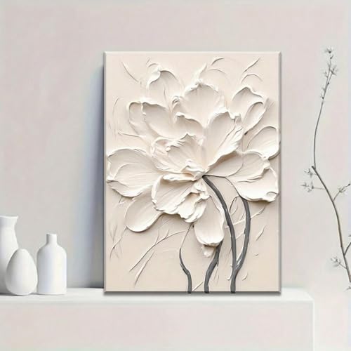 Toile à fleurs en relief déco murale florale blanche idéale pour salle de bain