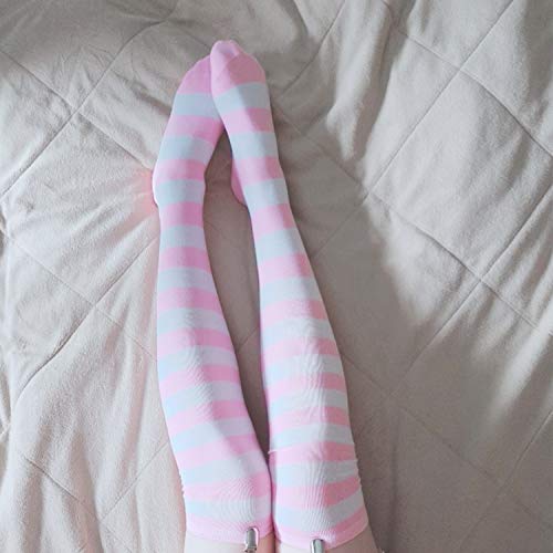 Image of DRESHOW 6 Pairs High Thigh Socks Striped Over Knee Thin Tights Long Stocking for Women Leg Warmer