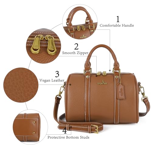 Image of Angel Kiss Women Satchel Purses and Handbags Vegan Leather Boston Barrel Bag Top Handle Shoulder Purse with Crossbody Strap | Vegan Leather
