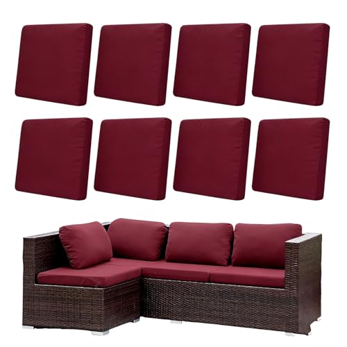Morbuy 8 Pack Elastic Outdoor Cushion Covers, Water Resistant Garden Seat Cushion Covers, Replacement Patio Furniture Cushion Slipcovers for Rattan Corner Sofa (Burgundy) — image 1
