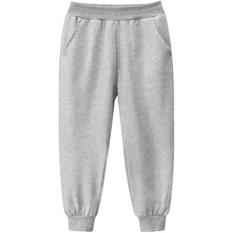 LeeXiang Boy's Cotton Sweatpants Kids Jogger Active Athletic Pants, Age (7-14Years) (Light Grey, 7-8 Years) Cover
