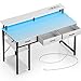 Produktbild Rolanstar Schreibtisch mit Schubladen, Computertisch mit Steckdosen & LED, Gaming Tisch mit Monitorständer, Regal & 2 Haken, Gaming Schreibtisch für Büro, Wohnzimmer(Weiß, 137x47x90,5cm)