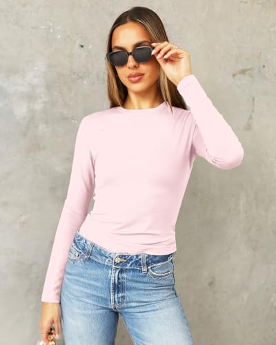 Image of Abardsion Women's Slim Lightweigh Long Sleeve T Shirts | Fall Clothes 2026 Casual Basic Crewneck Going Out Crop Tops Y2K