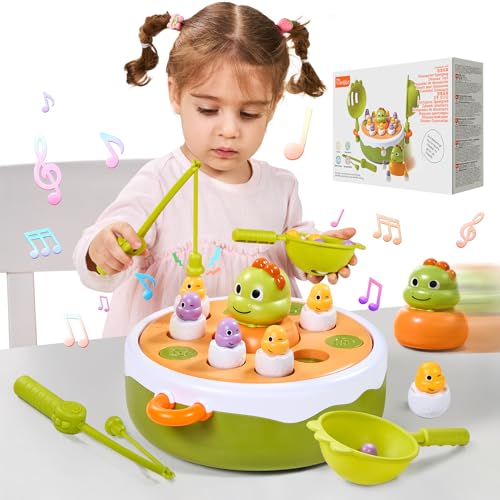 Meribbit 4 in 1 Angelspiel ab 2 3 4 5 Jahren, Aufspringendes & Musikdesign, Montessori Spielzeug Magnet Spiel, Musik Spielzeug für Junge Mädche