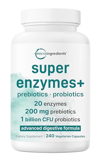Micro Ingredients Super Enzymes with Prebiotics & Probiotics, 240 Veggie Capsules | Digestive...