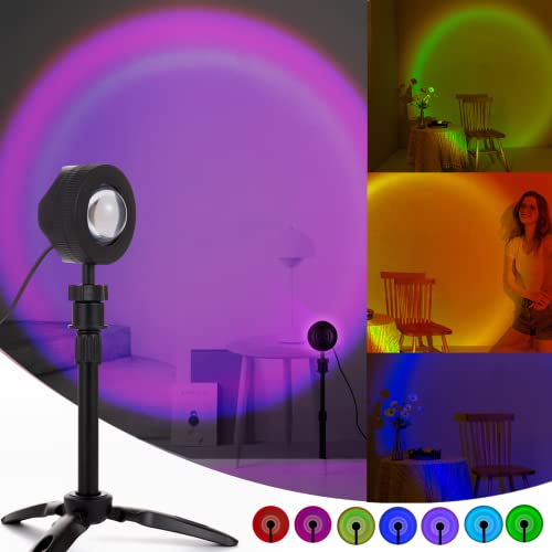 Sunset Lamp sonnenuntergang lampe,Aesthetic Room Decor Night Light with Tripod and Extension Pole,10 Color Modes,USB Port,360°Rotation,Brightness Adjustable Rainbow Lamp for Dance Party Photo Vlog Cover