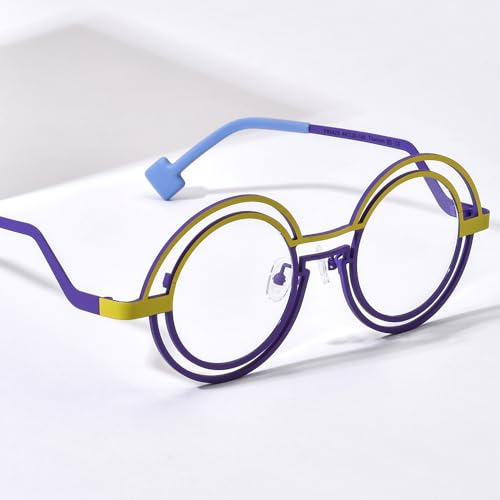 Image of FONEX Colorful Pure Titanium Glasses Frame Women Retro Round Eyeglasses