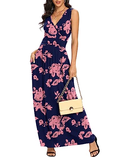 Image of LILBETTER Women Sleeveless Deep V Neck Loose Plain Long Maxi Casual Dress