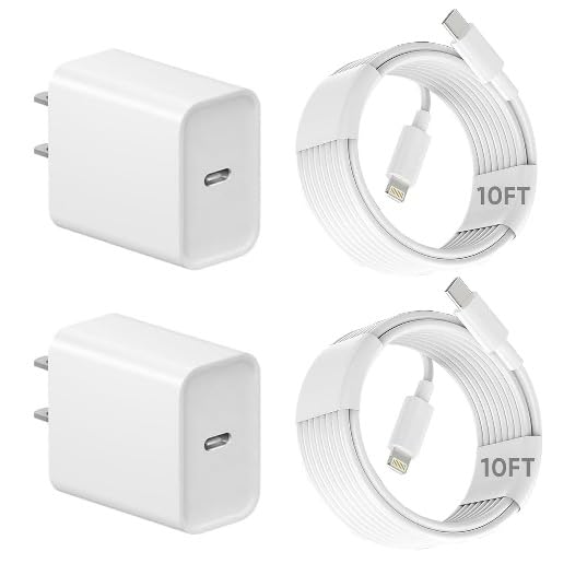 Image of iPhone 14 Charger, 2Pack 10FT USB Wall Charger Fast Charging Lightning Cable Cord,USB Type C Plug Block with 10Foot Long Lightning Cable Compatible with iPhone 14 /13 /12 /12Mini /11ProMax /XS Max /XS /XR /SE