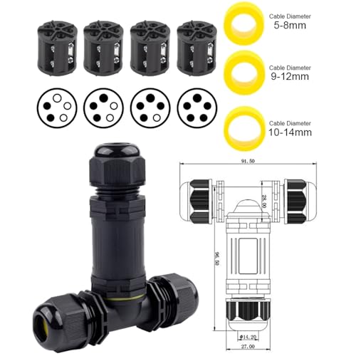 M25 3-Wege-IP68-wasserdichter Stecker – Elektrische Anschlussdose for den Außenbereich, geeignet for regensichere Verkabelung, 25 A, 380 V, Nylon PA66(M25T 5P 10-14mm)