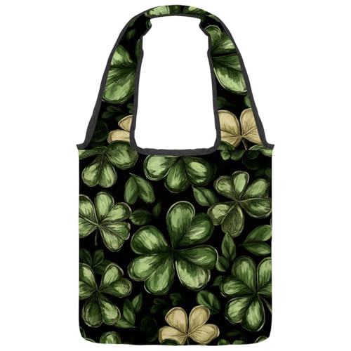 Reusable Canvas Tote Bags, Multi-Purpose Cloth Bags for Grocery Shopping Work Travel - Seamless Lucky Clover Leaf Pattern