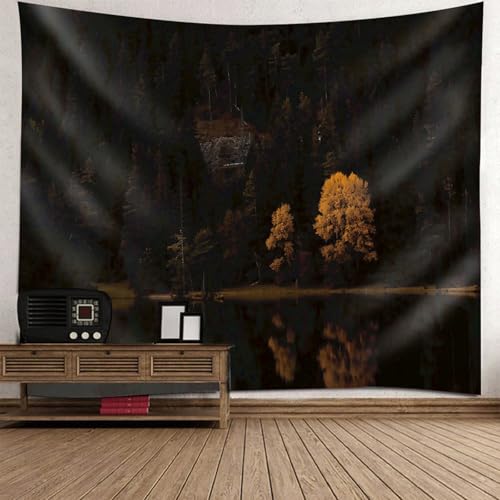 Tapisserie nature nuit lac et arbres 150x150cm pour salon