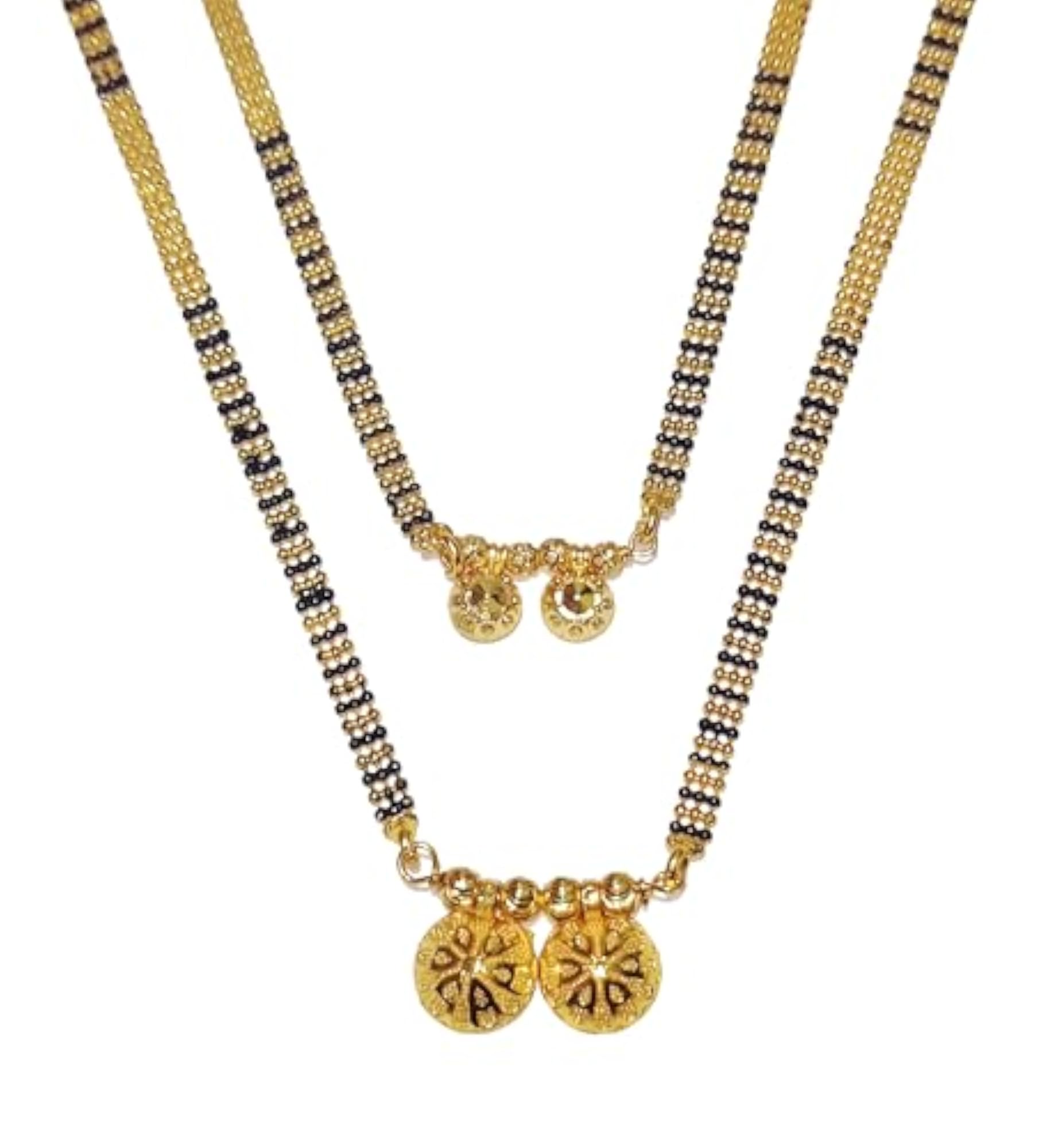 Women's Black Beads Short & Long Vati Mangalsutra Combo Set