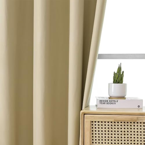 Image of Joydeco Beige Blackout Curtains 108 Inches Long, Extra Long Curtains for Living Room Bedroom, Grommet Total Room Darkening Drapes Grommets Solid Drapes for Bedroom Windows