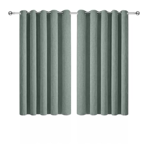 Aspire Homeware Eyelet 100% Blackout Curtains for Bedroom 46x54 Inch Linen Sage Green Curtains for Living Room 2 Panels with Tiebacks