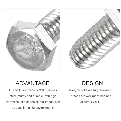 Image of METALLIXITY Hex Head Bolts (1 /4-20 x 3 /4 inch) 15Pcs, 304 Stainless Steel 18-8, Fully Threaded, External Hex Drive, Plain Finish, Hex Head Screw Bolt, Silver
