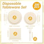 200 Pcs Disposable Paper Plates and Napkins Party Supplies, Ivory Tableware Set for Tea Party Serves 50 Guest 100 Scalloped Plates, 50 Napkins and 50 Forks Set for Bridal Shower Wedding Birthday - Image 3