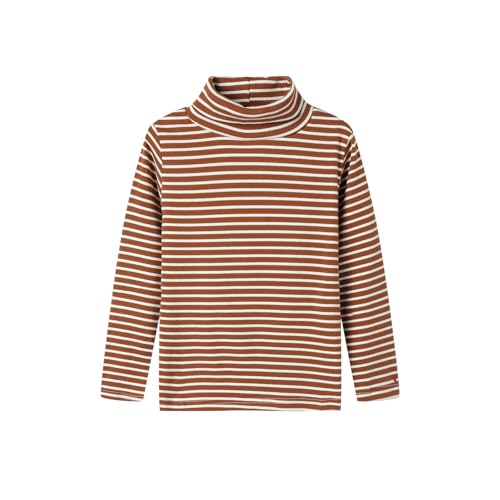 Mud Kingdom Baby Girl Long Sleeve Basic Stripe Pullover Turtleneck Khaki Stripe 18-24 Months