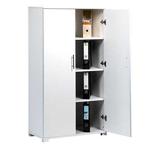 MMT Furniture Desings Ltd White Storage Cabinet Locking 2 Door File Cabinet Organiser Cupboard Adjustable Shelves Bookcase