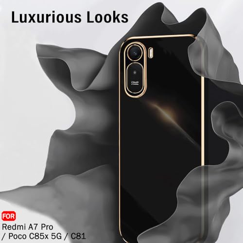 Image of TheGiftKart Luxurious Golden-Plated Back Cover Case for Mi Redmi A7 Pro /Poco C85x 5G / C81 | Raised Lips for Camera & Screen Protection | Shockproof Design | Stylish Back Cover Case (TPU, Black)