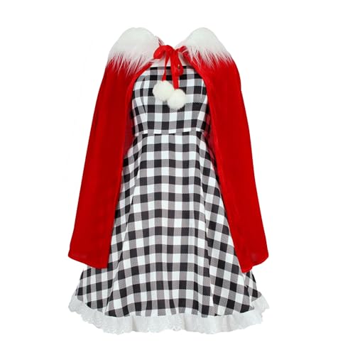 Robe à carreaux pour Noël et sa cape élégante - Tenue de fête féminine