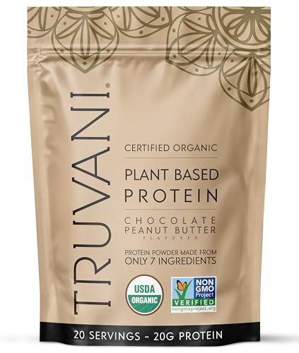 Truvani Plant Based Protein Powder - Chocolate Peanut Butter USDA Certified Organic Protein Powder - Vegan, Non-GMO, Dairy, Soy & Gluten Free (1pk, 20 Servings)