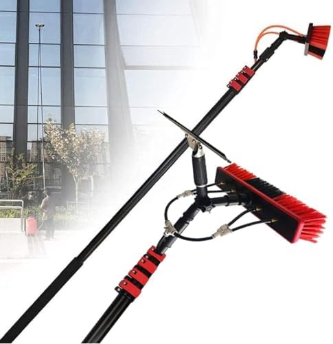 Water Fed Pole Kit 3.6-12m Window Cleaning Brush Outdoor Glass Solar Panel Cleaning Extendable Telescopic Pole Water Fed Brush Spray Washer with Squeegee & Telescopic Bru