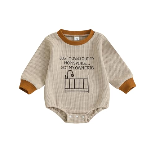 Newborn Baby Boy Girl Clothes Waffle Embroidery Funny Letter Romper Shirt Infant Fall Outfit 3 6 12 18 Month