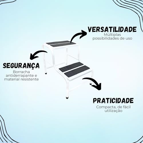 Escada de Dois Degraus em Aço com Revestimento Antiderrapante Escadinha NO2PROBLEMS Compacta Prática