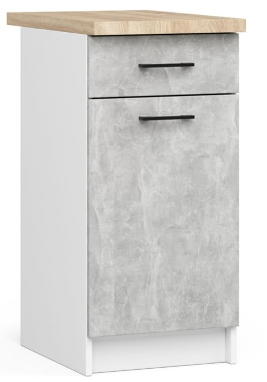 BDW - Küchenschrank Weiß/Beton - Schrank Küche - mit Arbeitsplatte, Tür, Schublade - Schrank 40 cm breit, 85 cm hoch - Küchenschränke Einzeln, Küchenmöbel Einzelteile