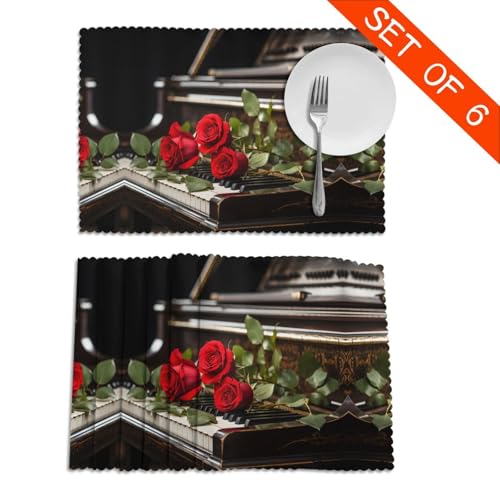 Sets de table extérieur antidérapants 45x30 cm rose rouge piano