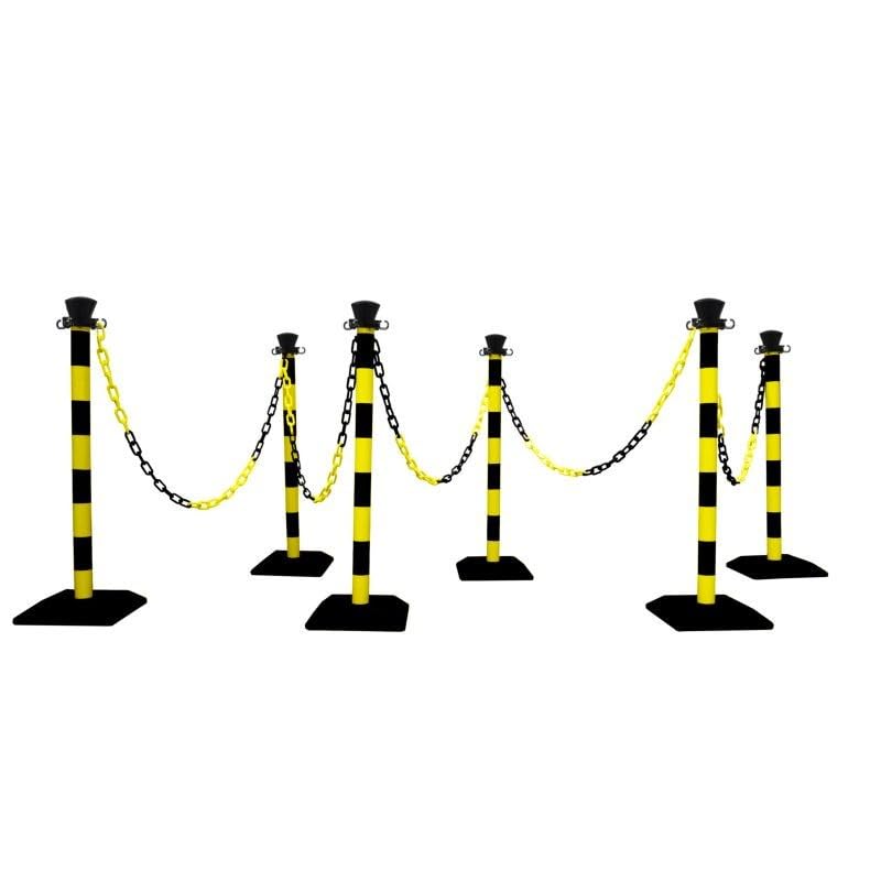 Kit 6 poteaux ABS avec 10m de chaine - base à lester - noir/jaune