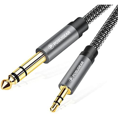 POSUGEAR 3.5mm to 6.35mm cable 3M, 3.5mm (1/8 inch) Male TRS to 6.35mm (1/4 inch) Male TS Gold-Plated Connector Audio Stereo HiFi Nylond Braid Cable with Aluminium Alloy Housing… Cover
