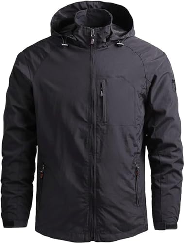 QLXYYFC Men's Rain Jacket, Zip Pocket with Hood, Transition Jacket, Windproof, Quick-drying, Softsh
