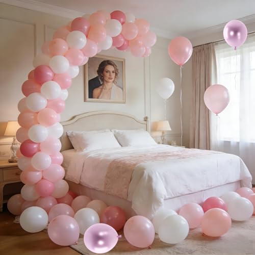 Image of Pink and White Balloons, 60 Pieces Pink Balloon White Latex Balloon for Girl Women Birthday Party