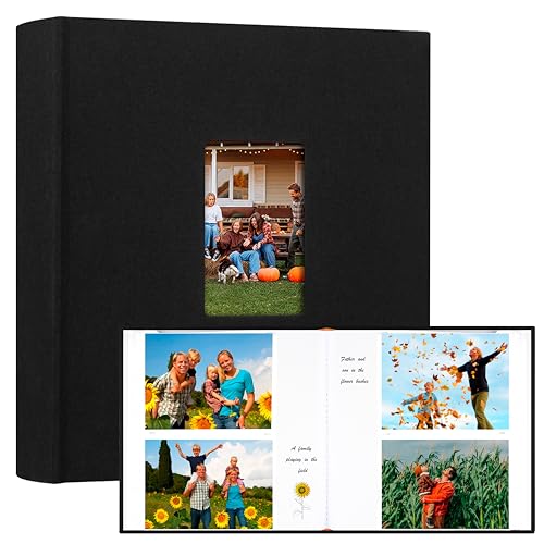 Aevdor 240 Pockets 4x6 Photo Album with Writing Space, Large Capacity Photo Album 4x6 Holds 240 Photos, Linen Cover Acid Free Photo Book with Memo for Baby Family Anniversary Wedding Pictures, Black