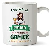 mugffins tazza personalizzata in ceramica per gamer donna 11 oz / 350 ml - in italiano - proprietà di - idea regalo per compleanno, anniversario, natale, laurea