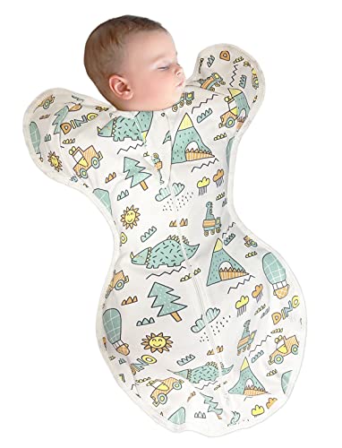 【手が出せる】 おくるみ モロー反射を防ぐ スワドル 【助産師さん推薦】天然コットン100% Mughart 夜泣き対策 新生児 ベビー 着くるみ (Mサイズ, 恐竜)