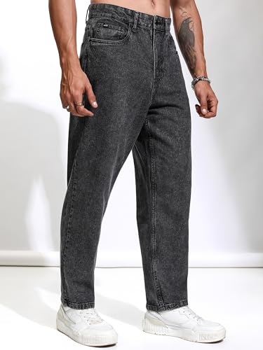 Image of Highlander Men's Loose Baggy Fit Jeans | Mid Rise | Cotton |Relaxed & Trendy | Oversized Silhouette for Comfort| Jeans for Man
